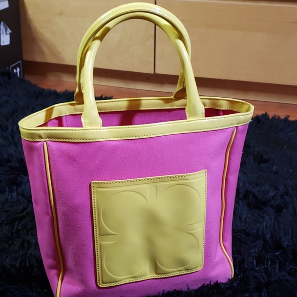 LIZ CLAIBORNE Pink & Yellow bag. - Picture 2 of 8